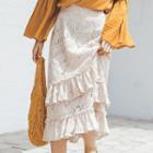 Ruffle Trim Midi Lace Skirt