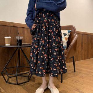 Corduroy Floral A-line Midi Skirt