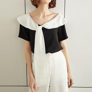 Two-tone Short-sleeve Blouse