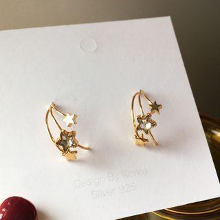 Rhinestone Star Earring 1 Pair - S925 - Star - Earrings - One Size