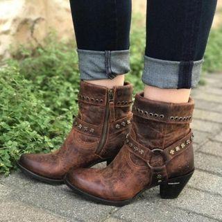 Low Heel Grommet Ankle Boots