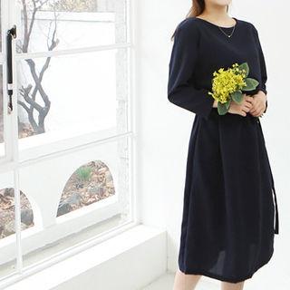 Belted-waist A-line Dress