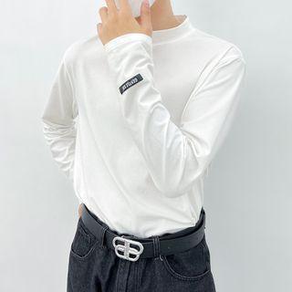 Long Sleeve Turtleneck Applique Plain T-shirt