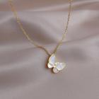 Butterfly Shell Pendant Stainless Steel Necklace White Butterfly - Gold - One Size