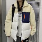 Paneled Padded Zip Jacket Beige & White - One Size