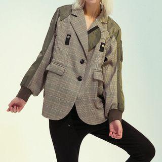 Plaid Panel Bomber Jacket