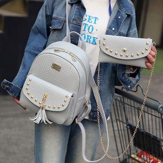 Set Of 2: Tasseled Studded Backpack + Shoulder Bag
