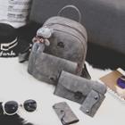 Set : Plain Faux Leather Backpack + Shoulder Bag + Clutch + Keyholder