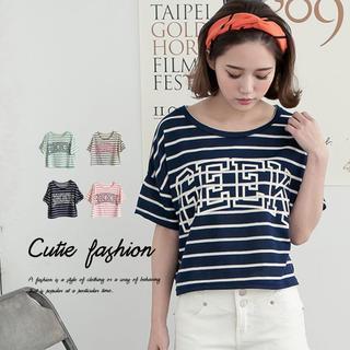 Short-sleeve Striped Lettering T-shirt