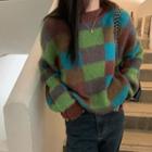 Color Block Sweater Check - Green & Gray - One Size