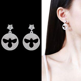 Rhinestone Disc Dangle Earring 1 Pair - Sterling Silver Stud - Silver - One Size