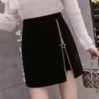High-waist Asymmetric Zipped A-line Skirt