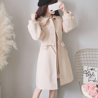 Floral Accent Tie-waist Buttoned Coat