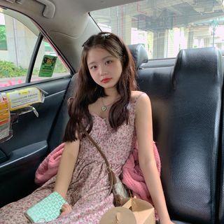 Spaghetti Strap Floral Midi A-line Dress Pink - One Size
