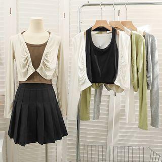 Set: Slim-fit Cropped Halter Top + Ruched Light Cardigan