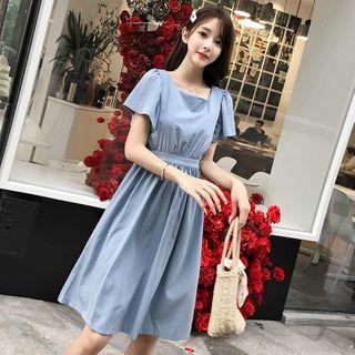 Square Neck Short Sleeve A-line Dress