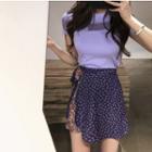Short-sleeve T-shirt / Floral Print Panel A-line Skirt