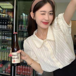 Short-sleeve Collar Blouse Almond - One Size