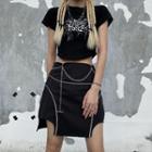 Reflective Trim Chain-accent Mini Fitted Skirt