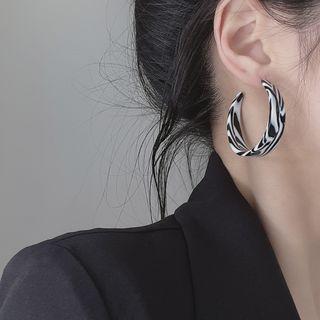 Zebra Print Resin Open Hoop Earring 1 Pair - 1538 - Black & White - One Size