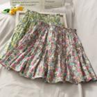 Paperbag-waist Floral Mini Skirt