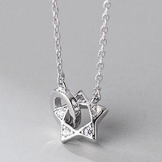 Star & Hoop Rhinestone Pendant Sterling Silver Necklace S925 Silver - Silver - One Size