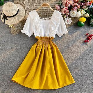 Ruffled Chiffon Panel Short-sleeve Dress