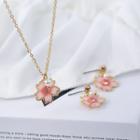 Faux Pearl Alloy Sakura Pendant Necklace / Dangle Earring
