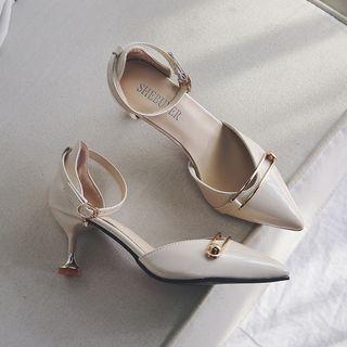 Ankle-strap Pointed Kitten Heel Sandals