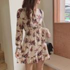 Long-sleeve Floral Frill Trim A-line Mini Dress