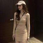 Plain Long-sleeve T-shirt / High Waist Pencil Skirt