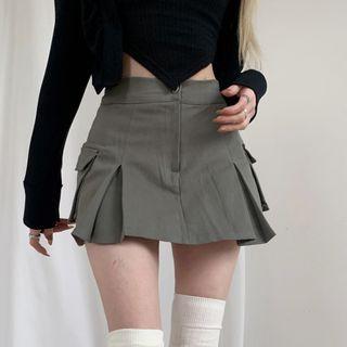 Plain High Waist A-line Pleated Miniskirt