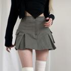 Plain High Waist A-line Pleated Miniskirt
