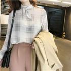 Stand Collar Plaid Top