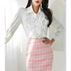 Cinch-sleeve Frilly Crepe Blouse