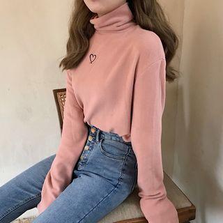 Heart Printed Mock Neck Top