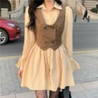 Mini A-line Shirt Dress / Double Breasted Vest