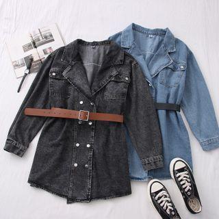 Double-breasted Denim Mini Dress With Belt