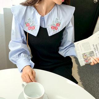 Flower Embroidered Capelet Blouse