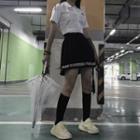 Short-sleeve Shirt / Pleated Mini Skirt