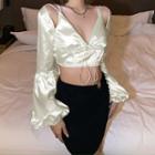 Silky Lace-up Crop Blouse