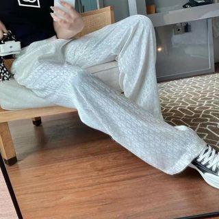 Plain Jacquard Wide-leg  Pants