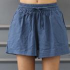 Band-waist Loose-fit Linen Blend Shorts