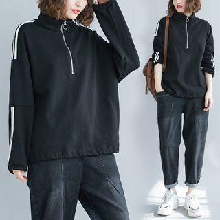 Striped Half-zip Pullover Black - One Size