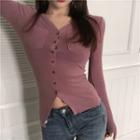Dual-pocket V-neck Shirt Ash Pink - One Size