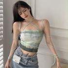 Strappy Tie-dyed Cropped Camisole Top Green - One Size