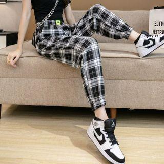 High-waist Plaid Joggers