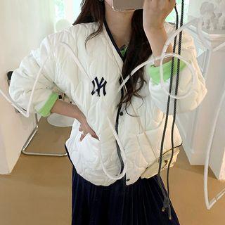 Letter-patched Piped Quilted Jacket
