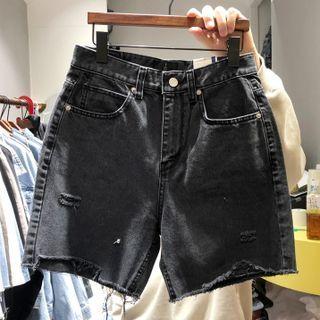 Retro Ripped High Waist Denim Shorts