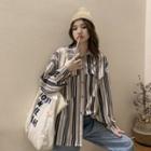 Loose-fit Striped Long-sleeve Shirt Blue + White - One Size